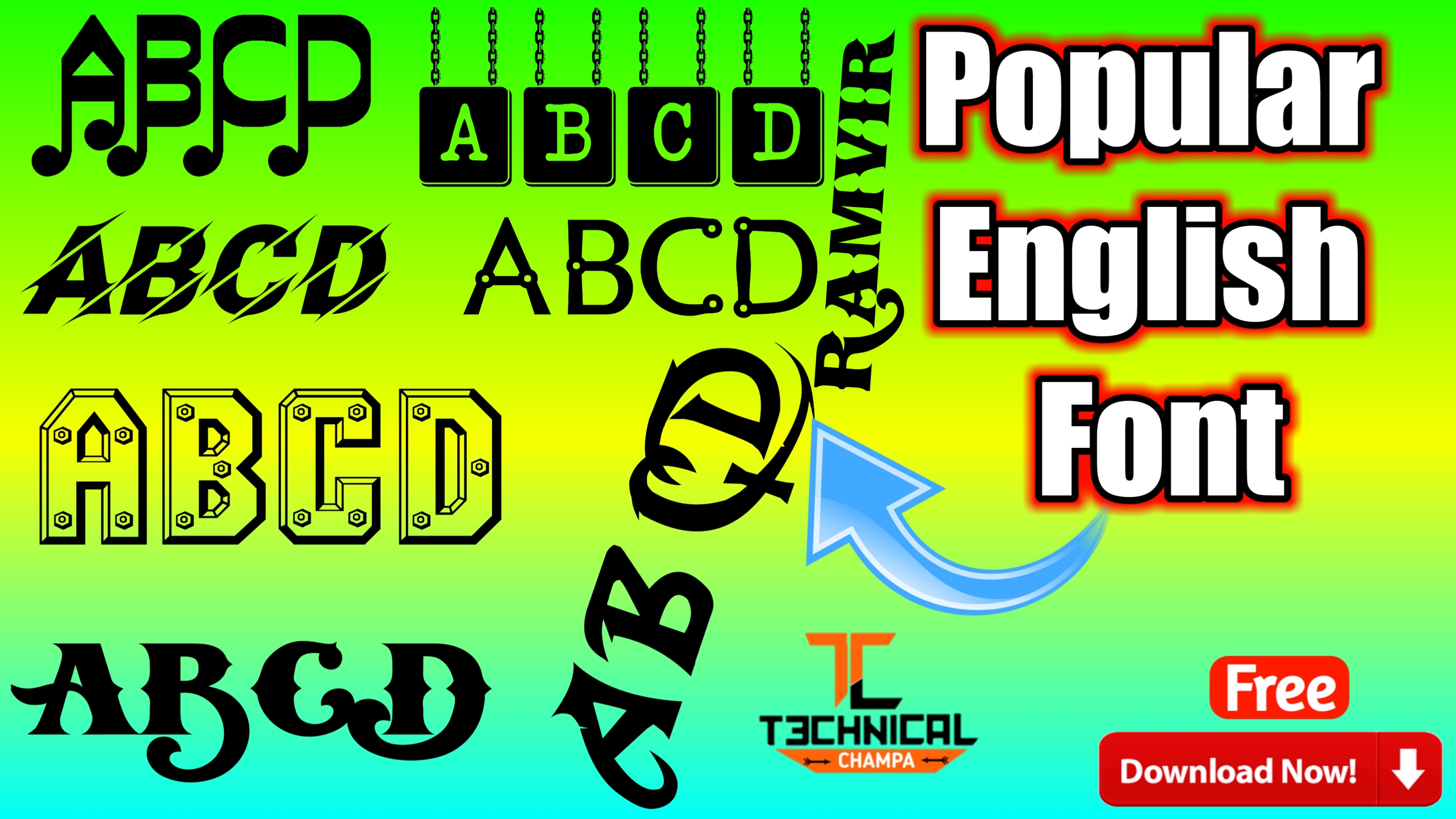 Popular English Font Free Download Technical Champa